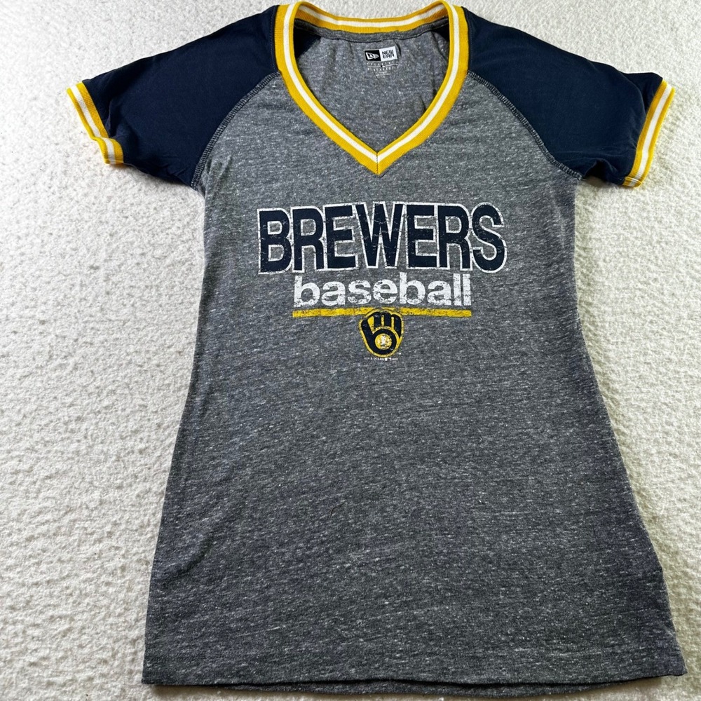 Milwaukee Brewers Baseball Christian Yelich 22 Womens Raglan V Neck T Shirt Sz S